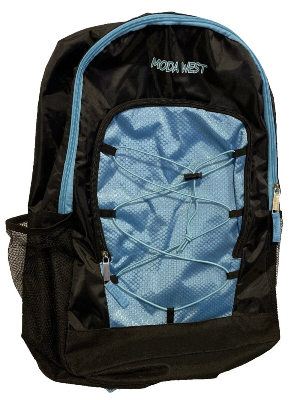 Moda West Unisex Kids 82682B Blue Black Padded Straps Zipper Backpack NWT 19 In